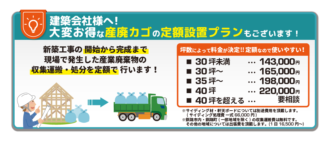 建築会社様へ!大変お得な産廃カゴの定額設置プランもございます!